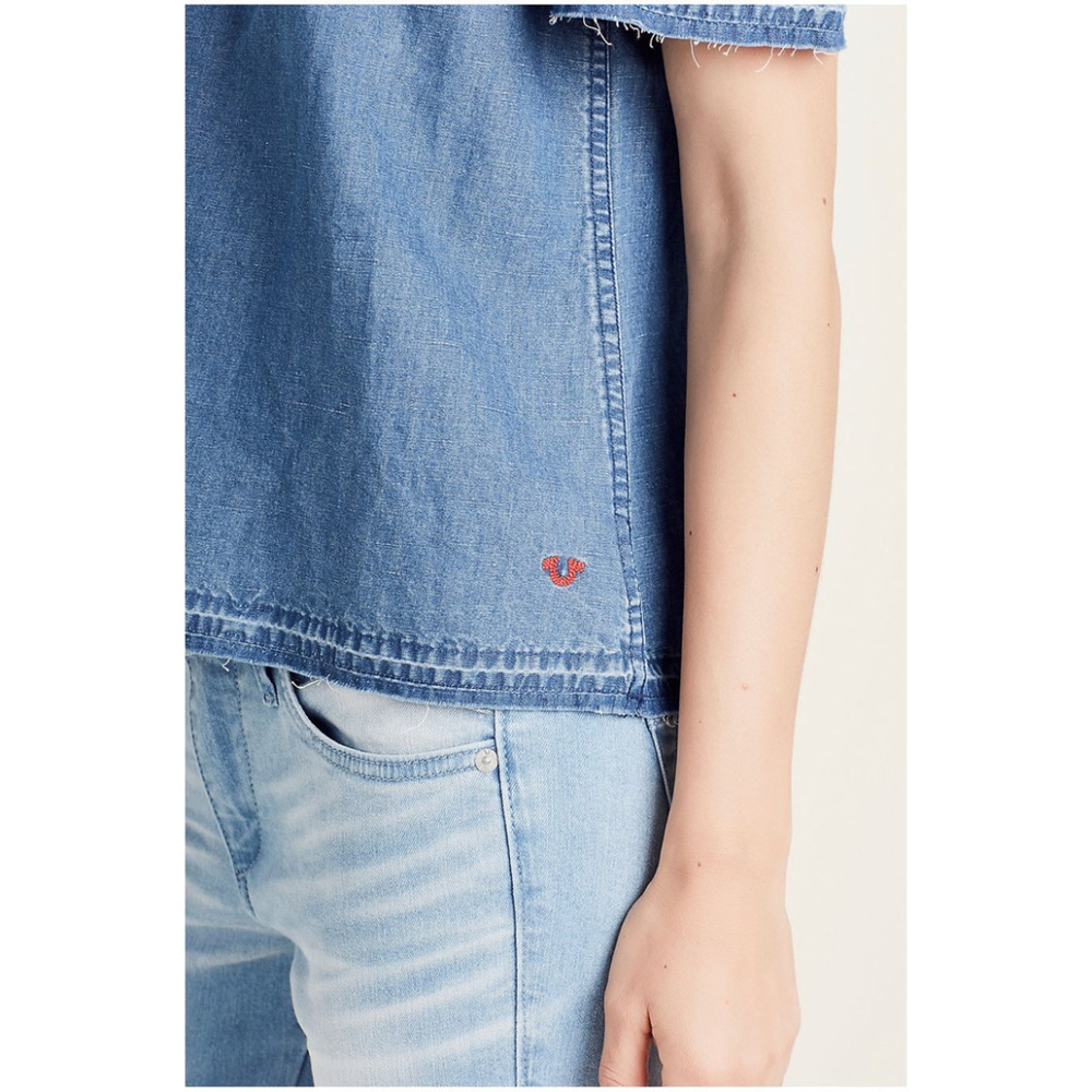 True Religion Women's Off The Shoulder Top in Indigo - Picture 5 of 5